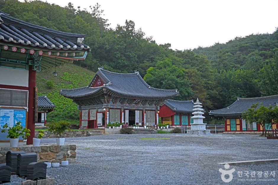 보덕사 경내 마당과 전각, 석탑